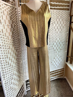 THIERY MUGLER Couture Collection Gold Metallic Ensemble Top Pants Outfit